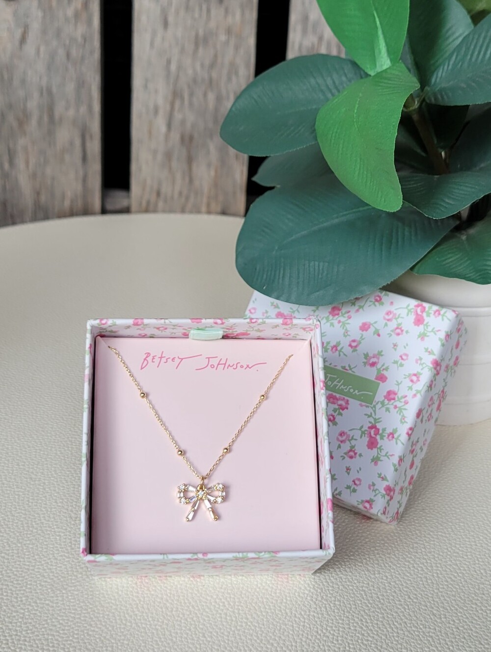 Betsey Johnson Gold Bow Necklace with Clear Crystal Accents - Picture 7 of 7